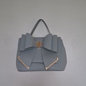 Chic Gray Satchel with Bow and Gold Accents